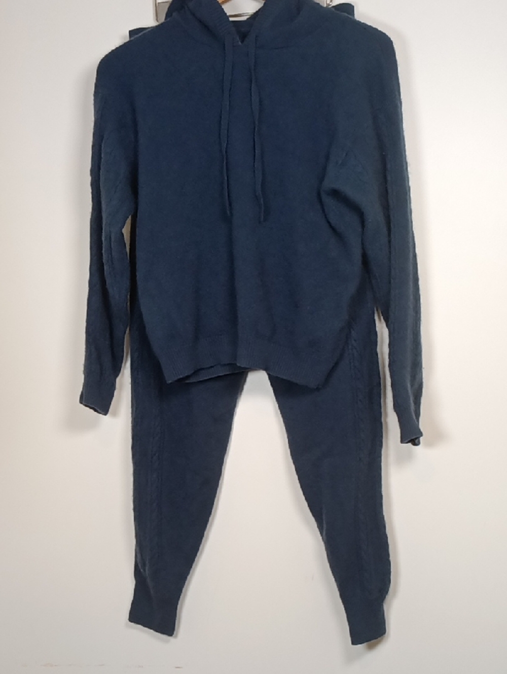 NAADAM 100% Cashmere Cable Knit Hoodie & Jogger Set Deep Slate Blue Size Small
